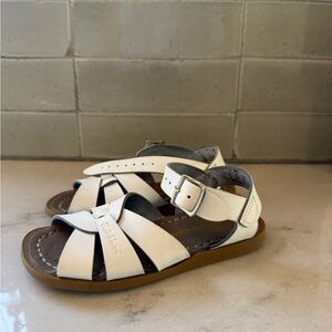 White Kids Leather Fisherman Sandals with Buckle SALTWATER